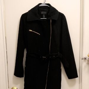Vintage Mango Black Trench Coat with Gold Accents